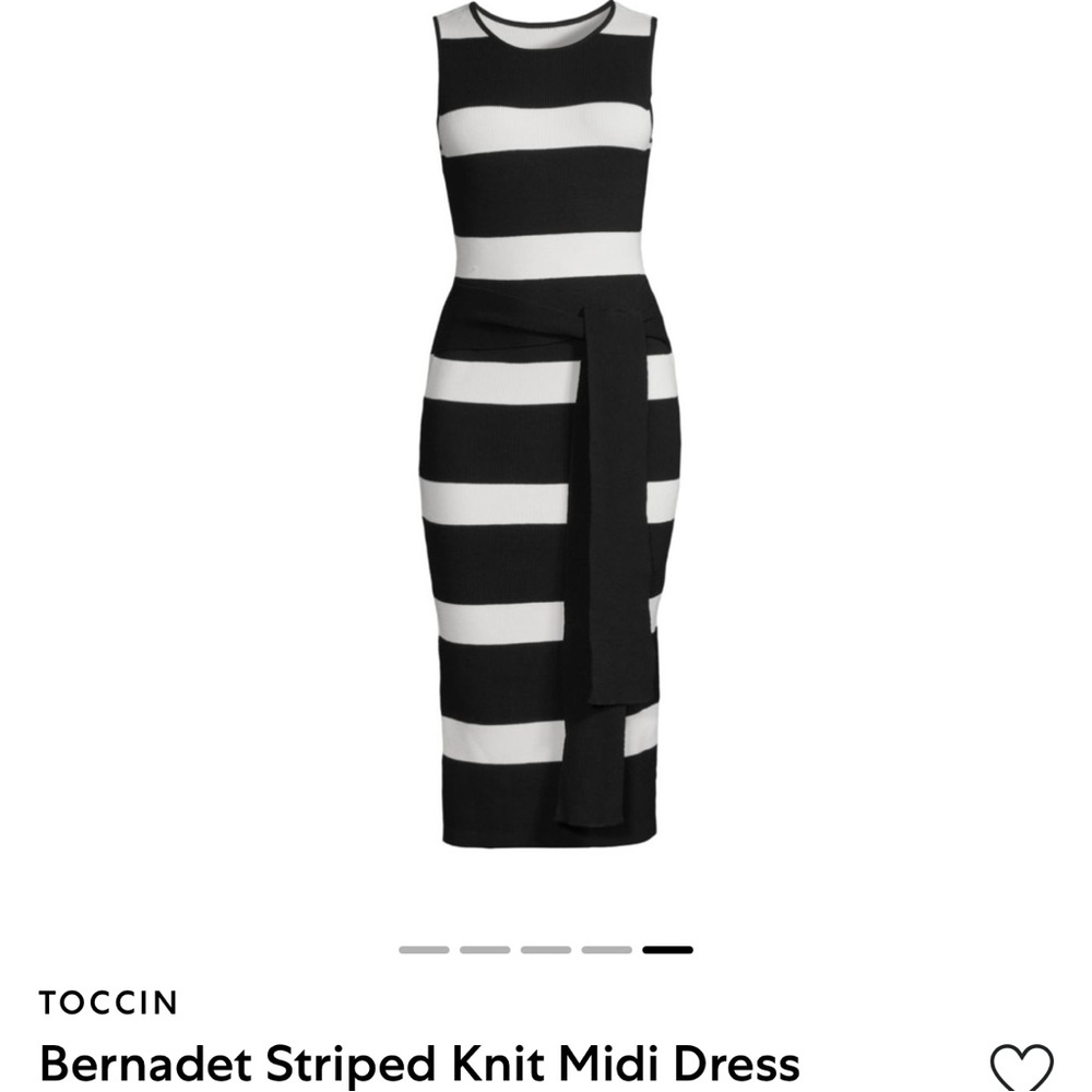 Toccin $375 Bernadet /White Belted Striped Knit Midi-Dress, Size Large, worn 1x
